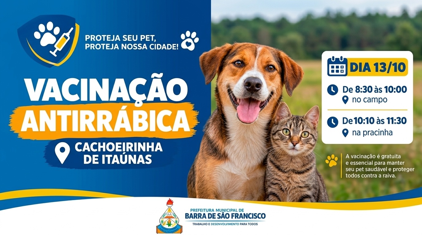 Imagem da notícia: Prefeitura realiza vacinação antirrábica para cães e gatos em Cachoerinha de Itaúnas